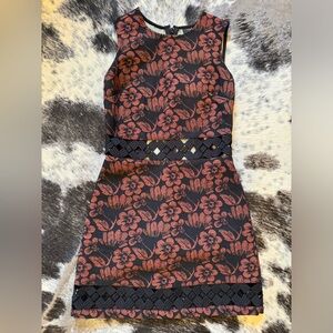 Topshop Jacquard Black & Orange Floral Cutout Sleeveless Dress Size 2
